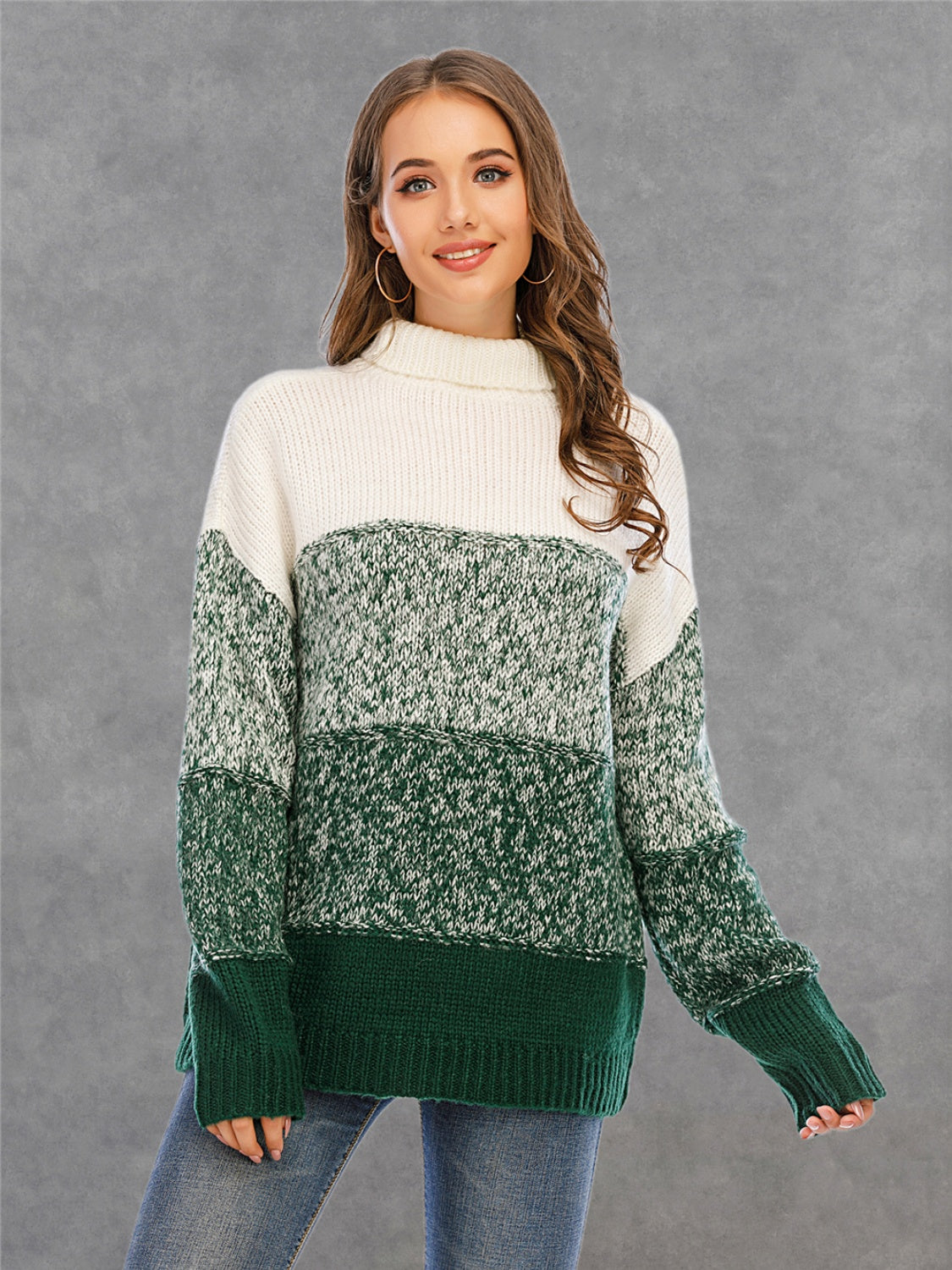Color Block Turtleneck Sweater - AllIn Computer