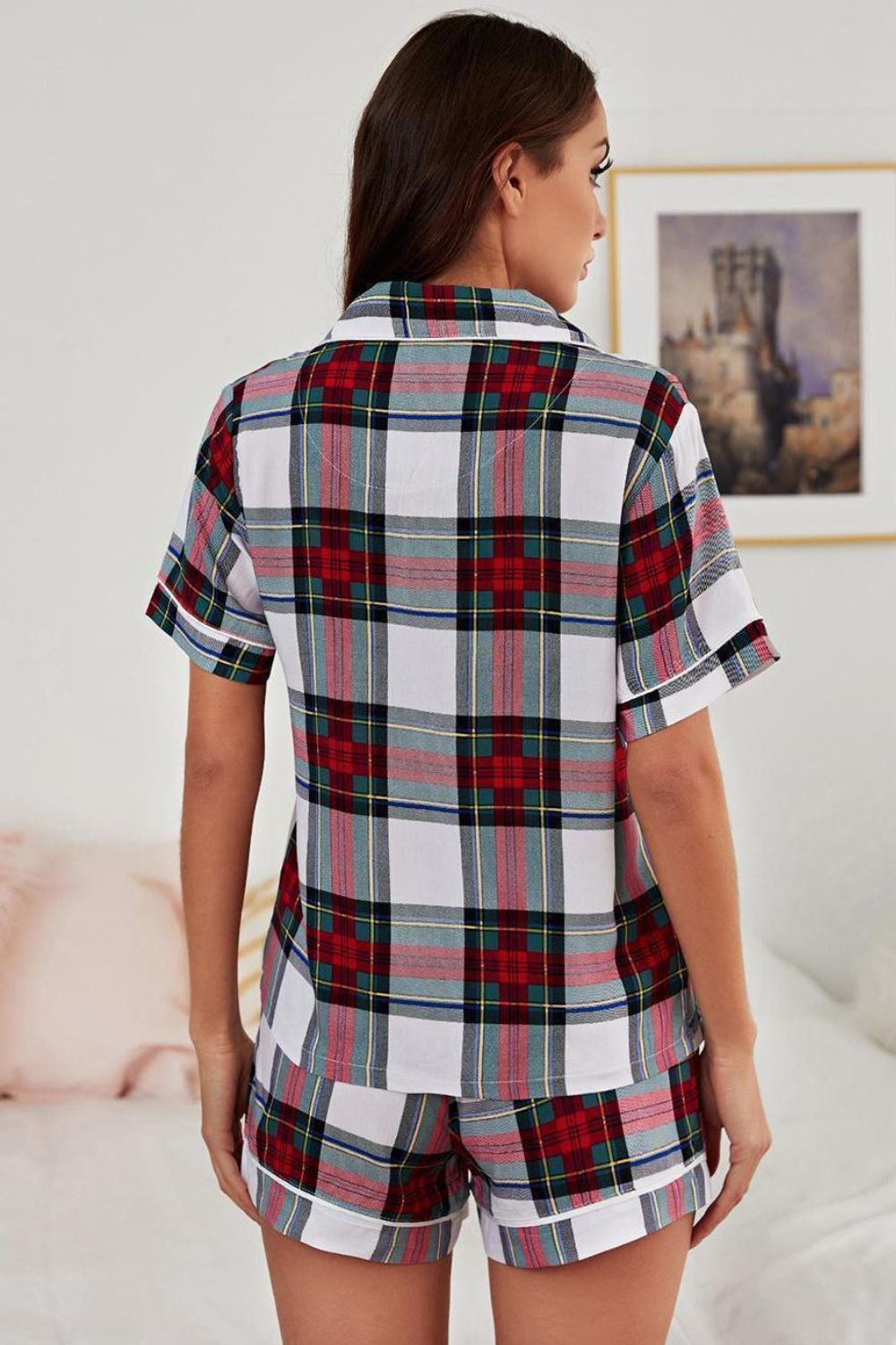 Collared Neck Short Sleeve Tied Two-Piece Lounge Set - AllIn Computer
