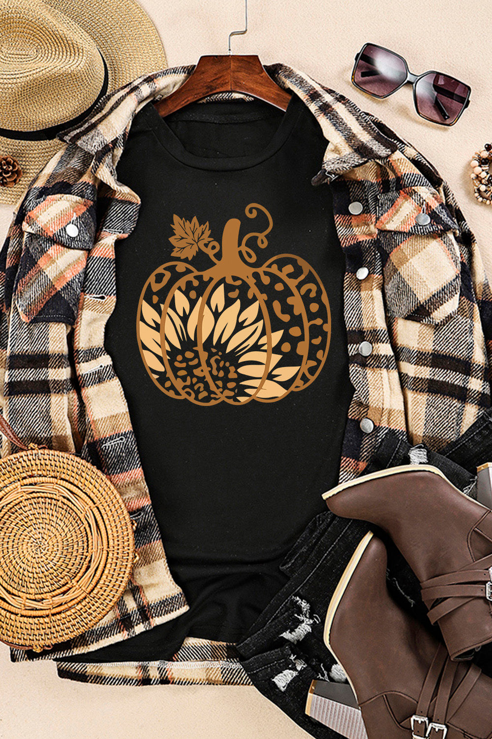 Round Neck Short Sleeve Pumpkin Graphic T-Shirt - AllIn Computer