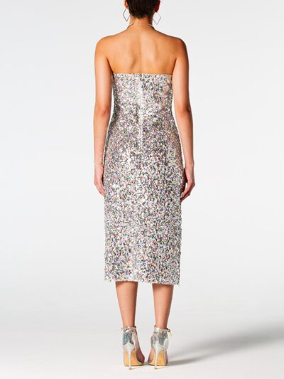 Sequin Straight Neck Midi Wrap Dress - AllIn Computer