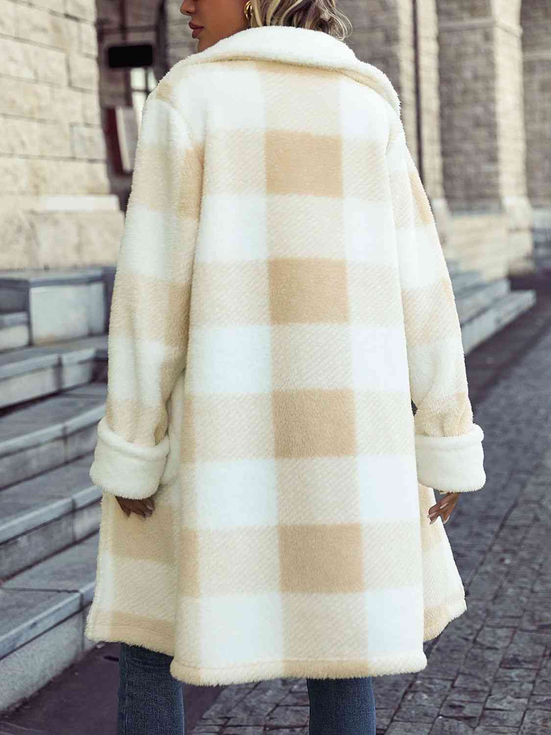 Plaid Button Down Coat with Pockets - AllIn Computer