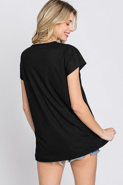 Heimish Full Size Front Button V-Neck Short Sleeve T-Shirt - AllIn Computer