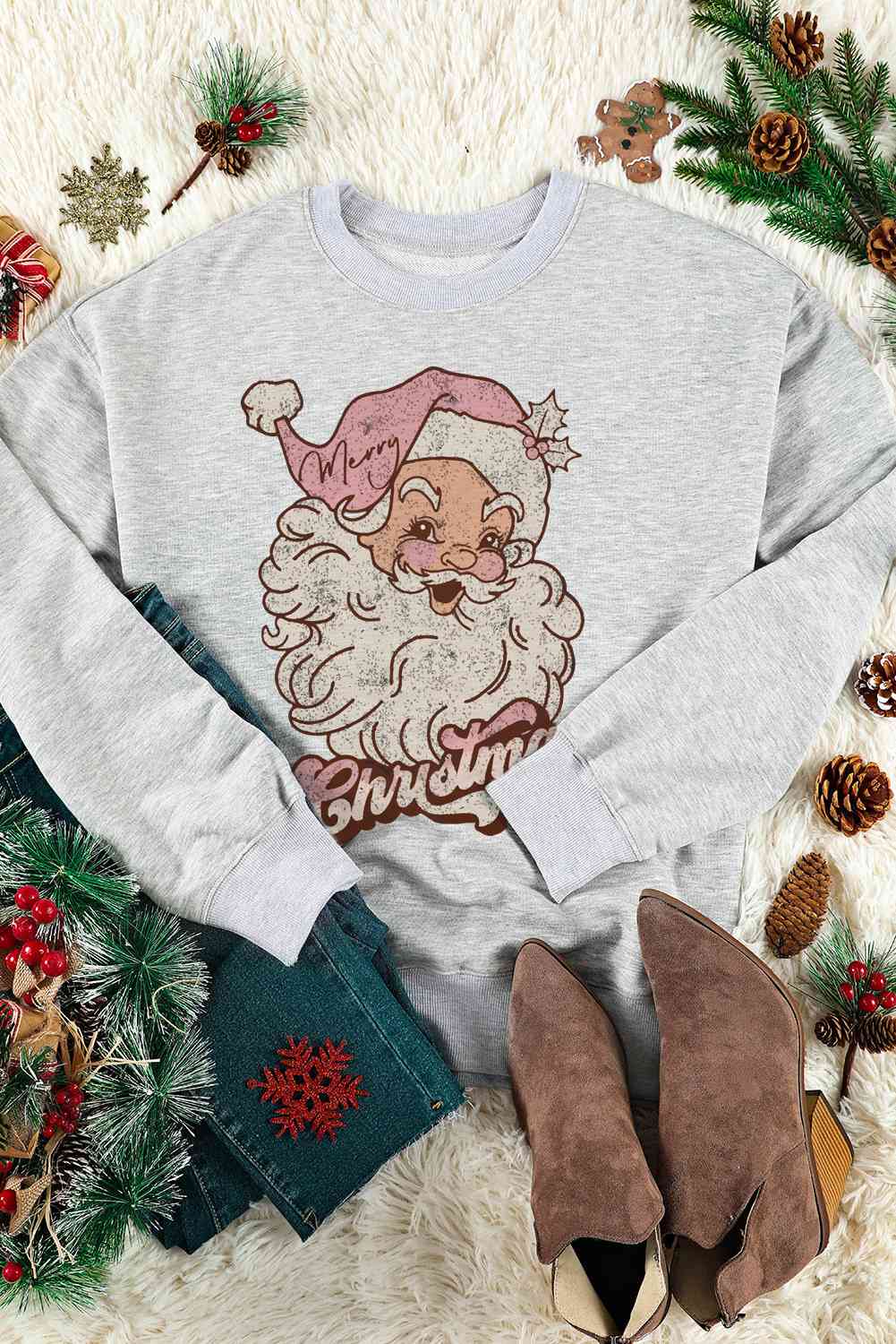 Christmas Graphic Round Neck Sweatshirt - AllIn Computer