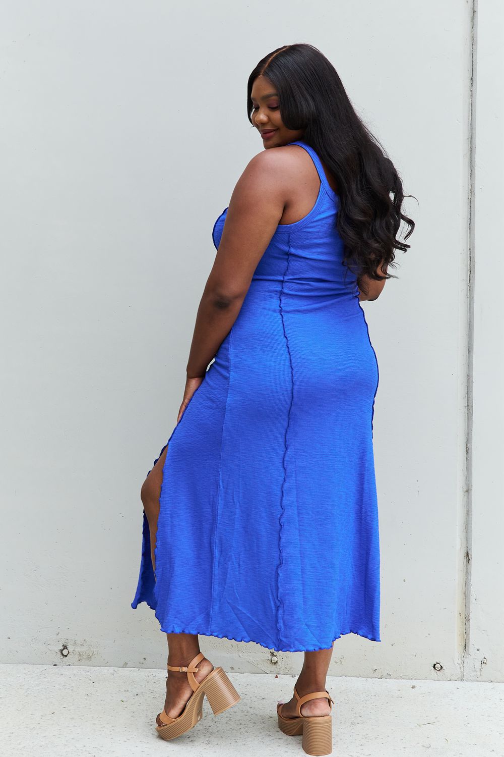 Culture Code Look At Me Full Size Notch Neck Maxi Dress with Slit in Cobalt Blue - AllIn Computer
