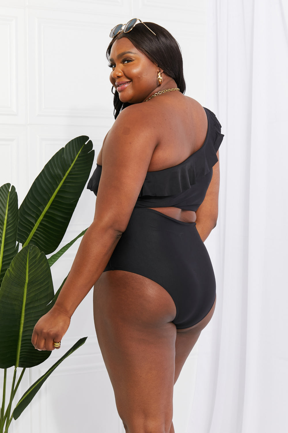 Marina West Swim Seaside Romance Ruffle One-Shoulder Bikini in Black - AllIn Computer