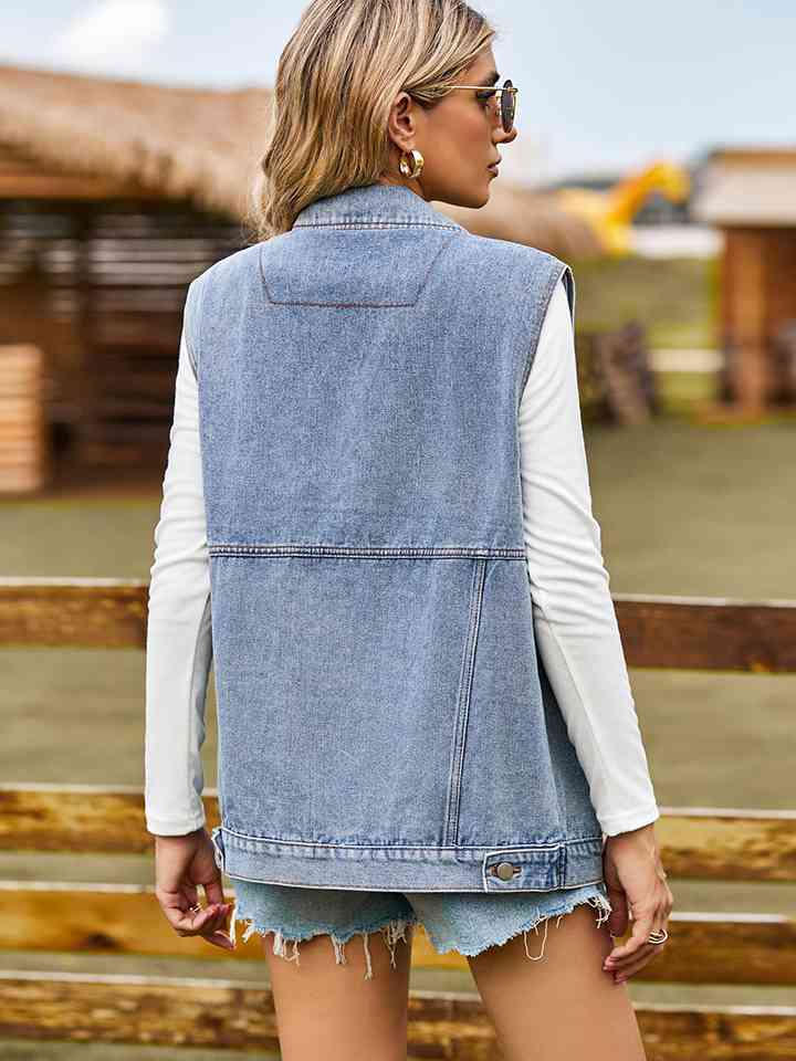 Sleeveless Denim Jacket with Pockets - AllIn Computer