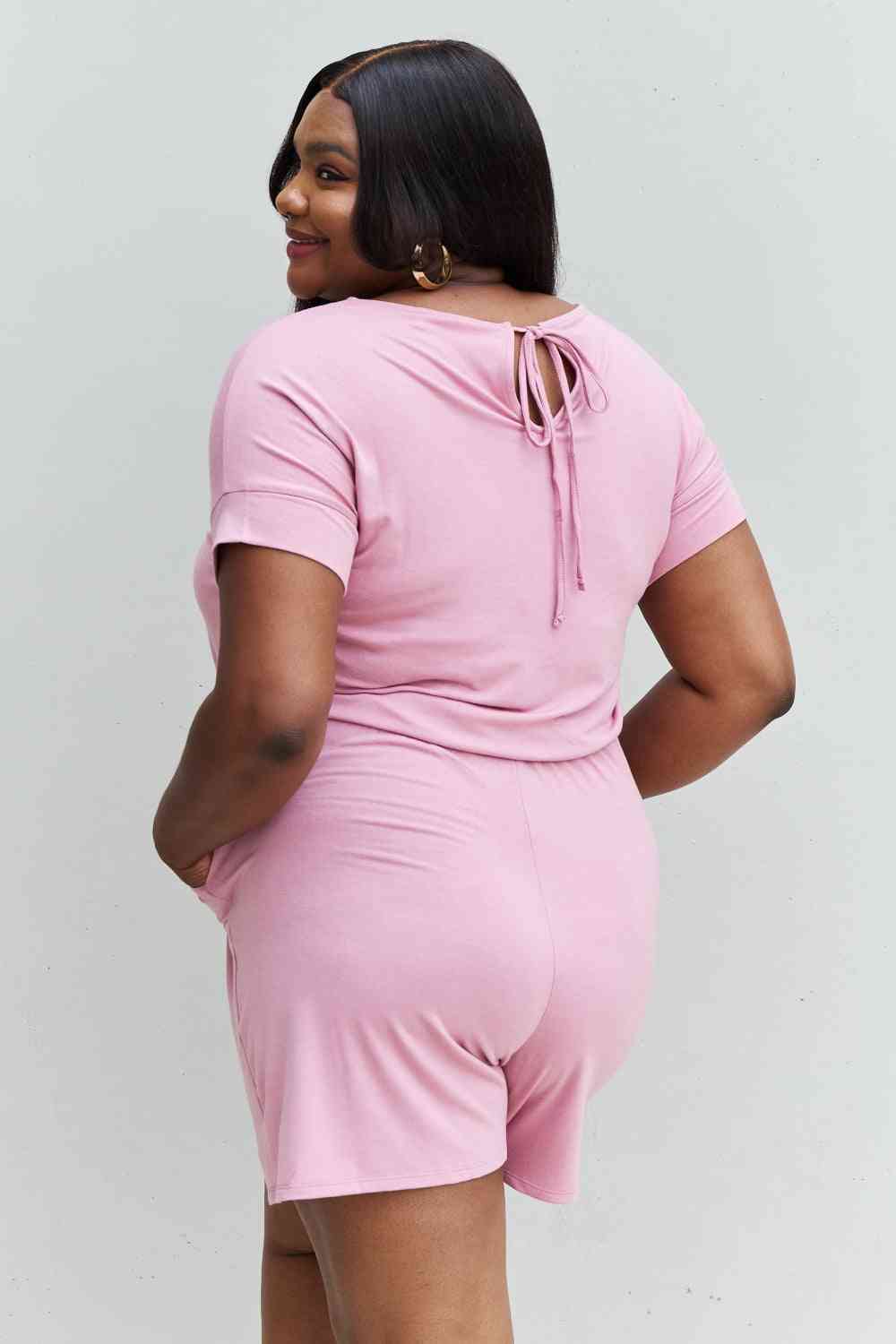 Zenana Chilled Out Full Size Short Sleeve Romper in Light Carnation Pink - AllIn Computer