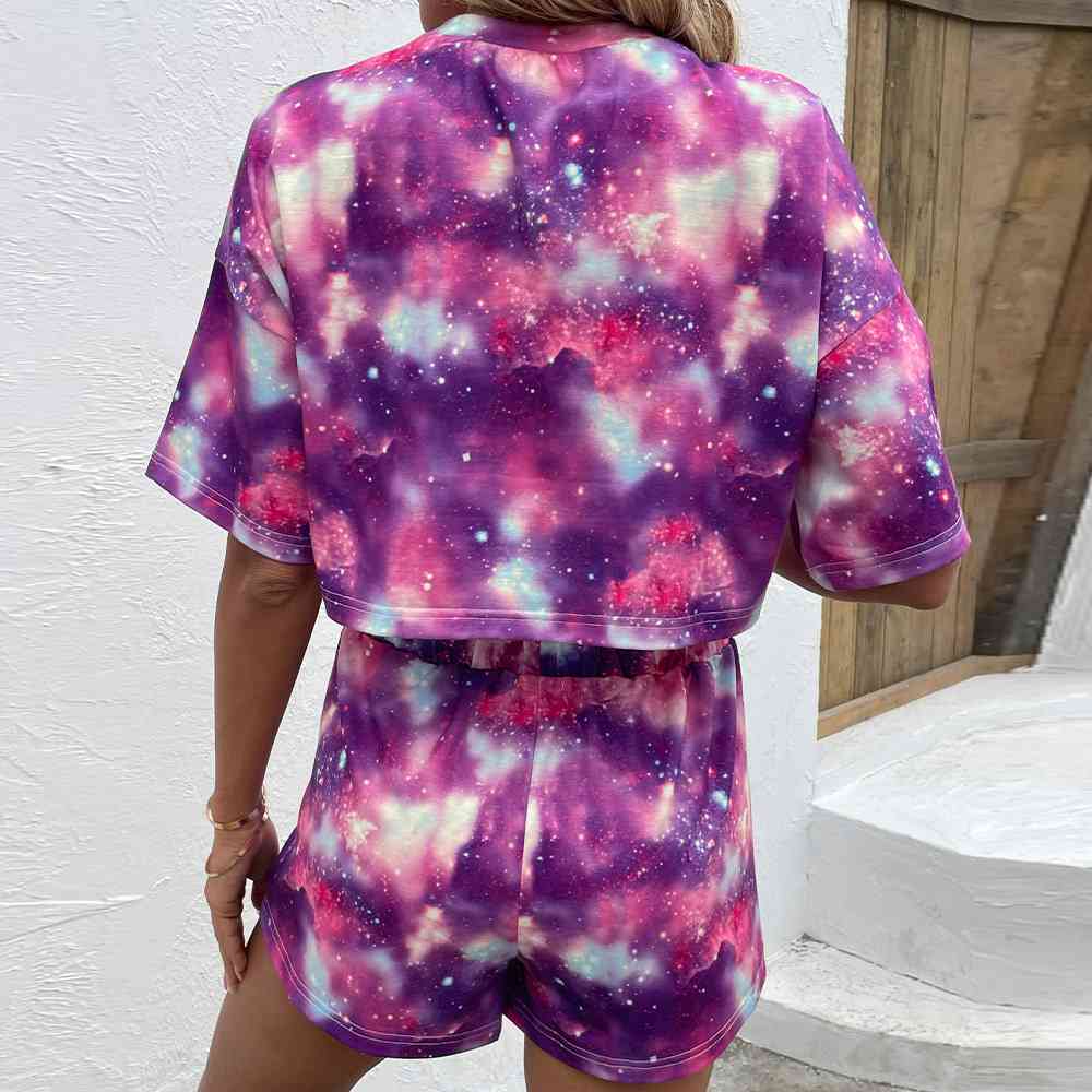 Tie-Dye Round Neck Dropped Shoulder Half Sleeve Top and Shorts Set - AllIn Computer