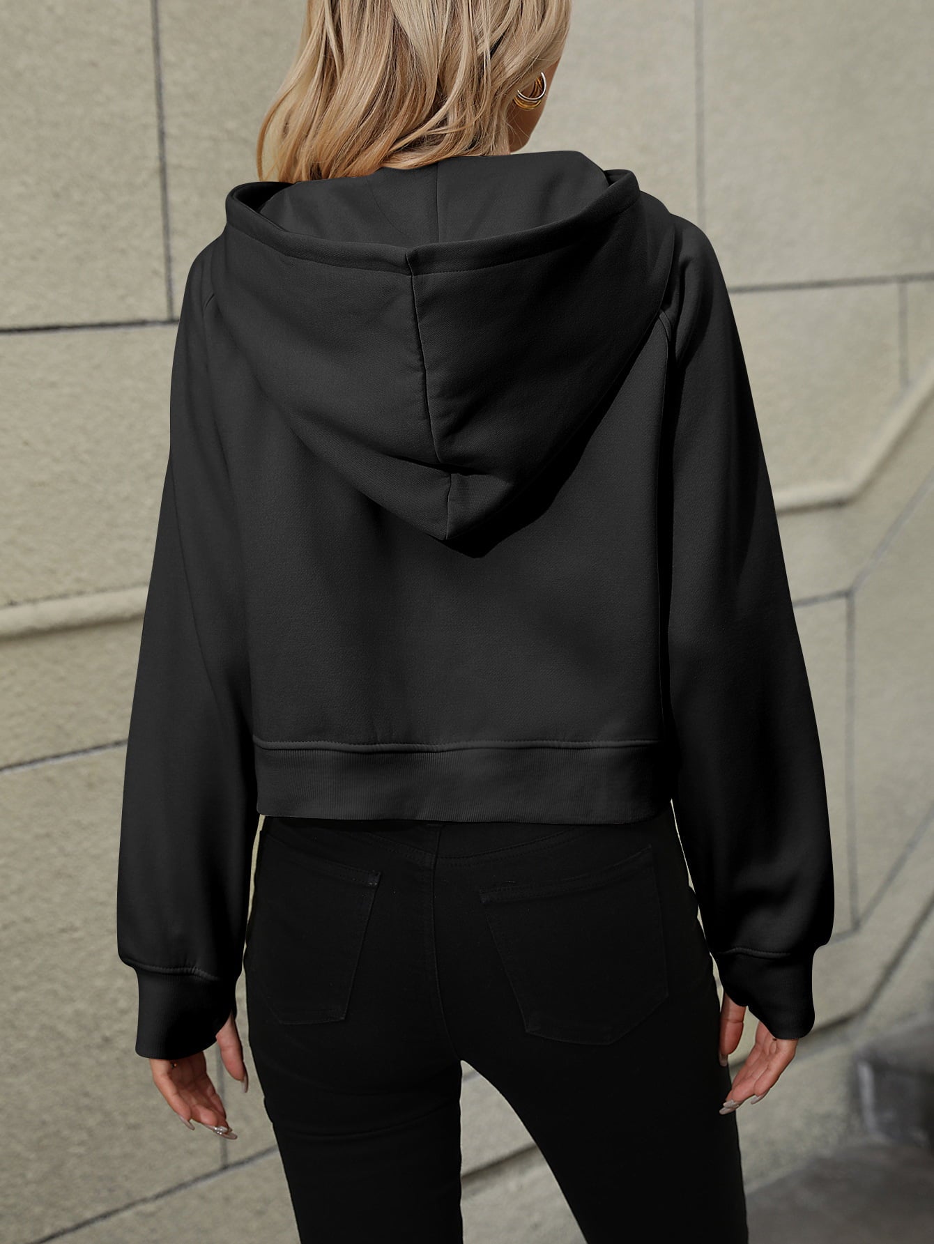 Raglan Sleeve Zip-Up Hoodie with Pocket - AllIn Computer