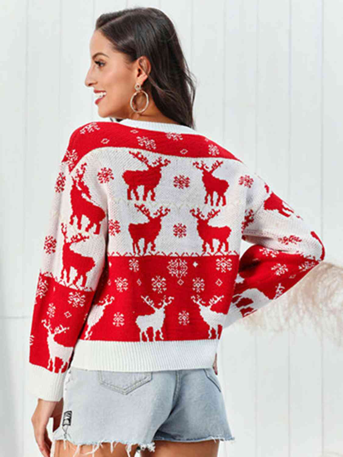 Reindeer Round Neck Sweater - AllIn Computer