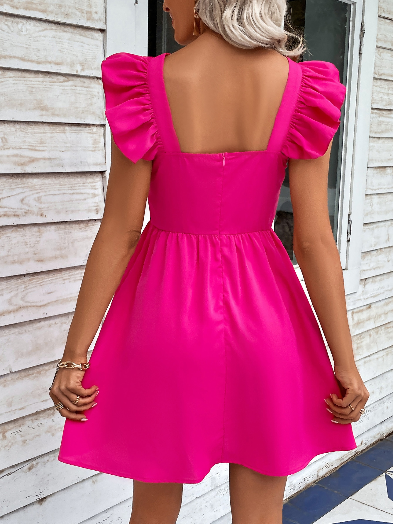 Ruffled Square Neck Dress - AllIn Computer
