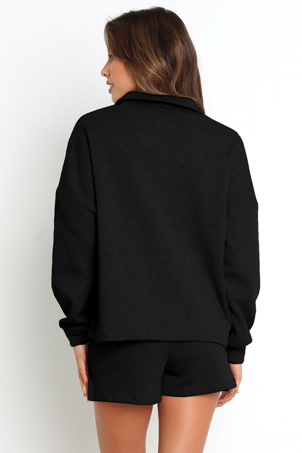 Collared Neck Zip-Up Top and Slit Shorts Set - AllIn Computer