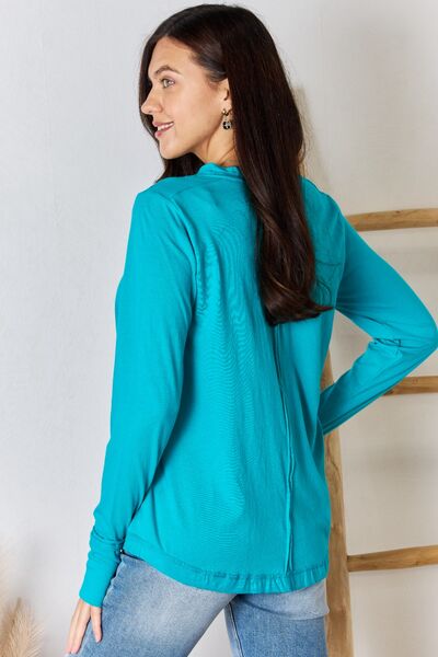 Zenana Exposed Seam Thumbhole Long Sleeve Top - AllIn Computer