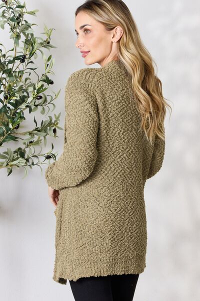 Zenana Falling For You Full Size Open Front Popcorn Cardigan - AllIn Computer