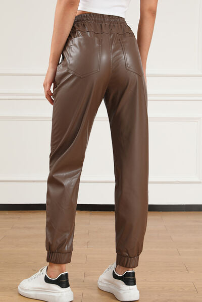 Drawstring PU Leather Pants - AllIn Computer