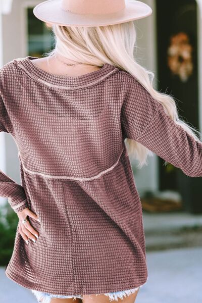 V-Neck Dropped Shoulder Long Sleeve T-Shirt - AllIn Computer