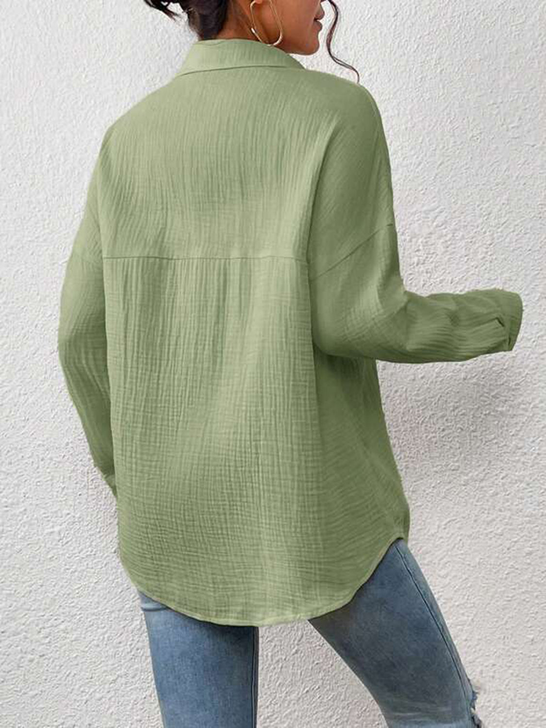 Textured Drop Shoulder Shirt Jacket - AllIn Computer