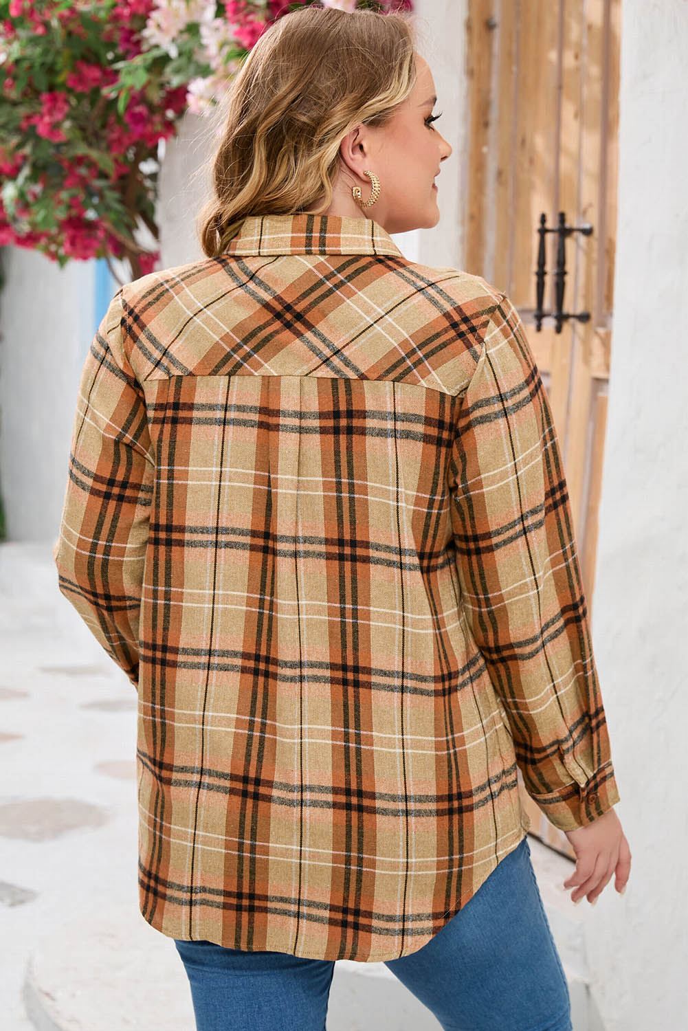 Plus Size Plaid Collared Neck Long Sleeve Shirt - AllIn Computer