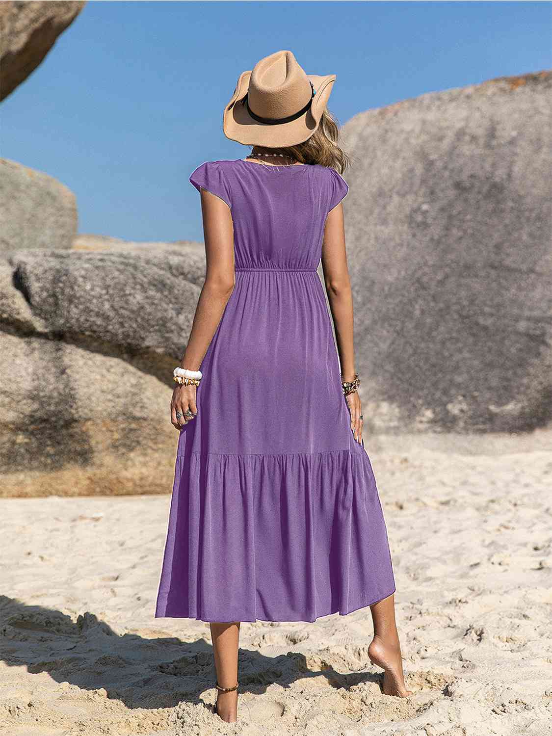 Embroidered Square Neck Ruffle Hem Dress - AllIn Computer