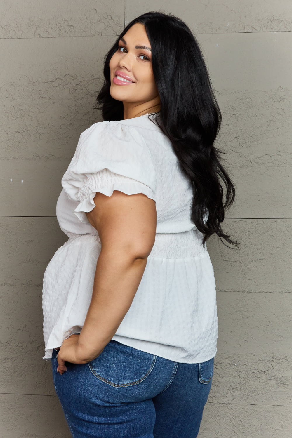 Culture Code Sweet Serenity Full Size V-Neck Puff Sleeve Button Down Top - AllIn Computer