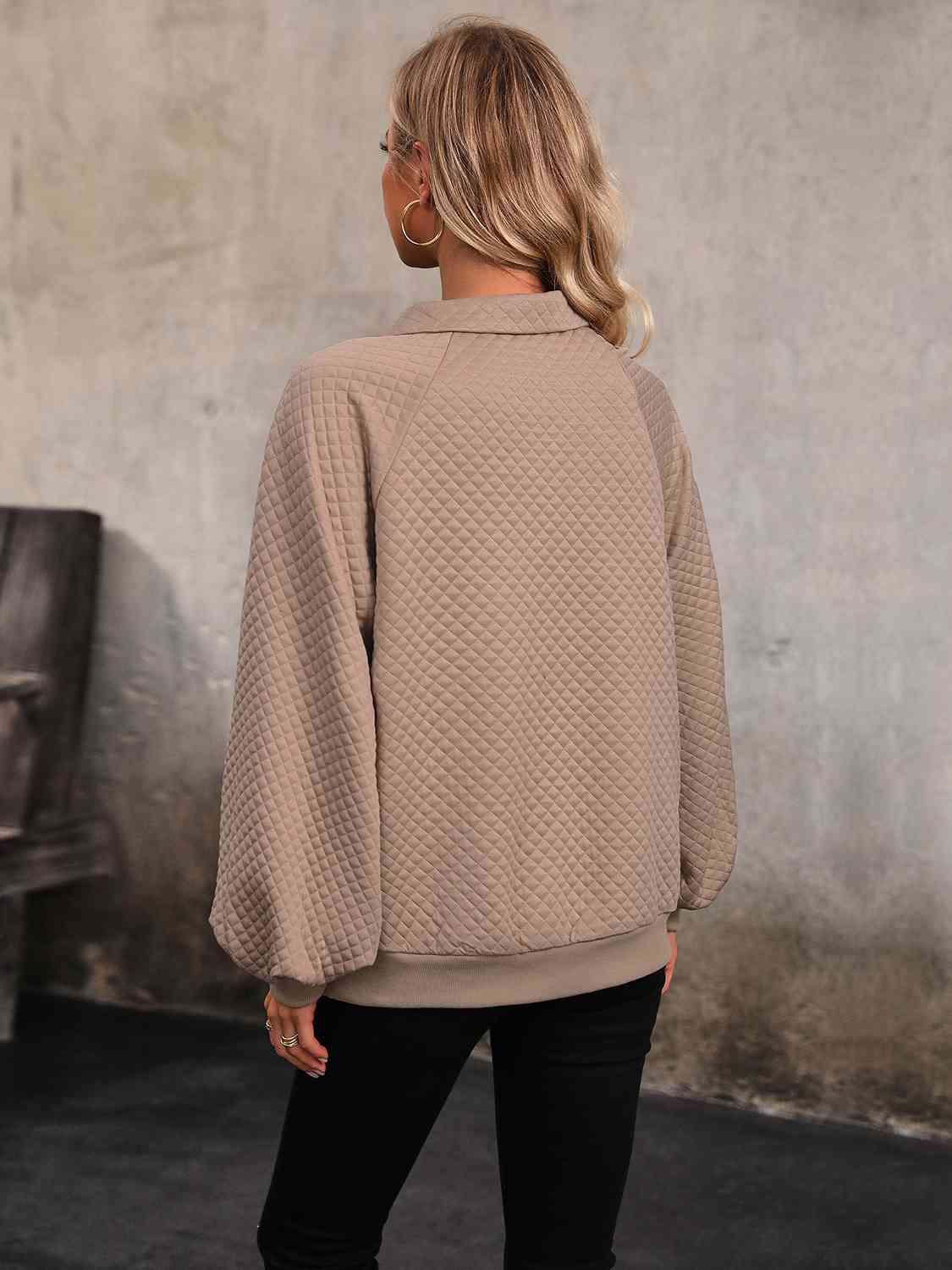 Collared Neck Buttoned Sweatshirt with Pocket - AllIn Computer