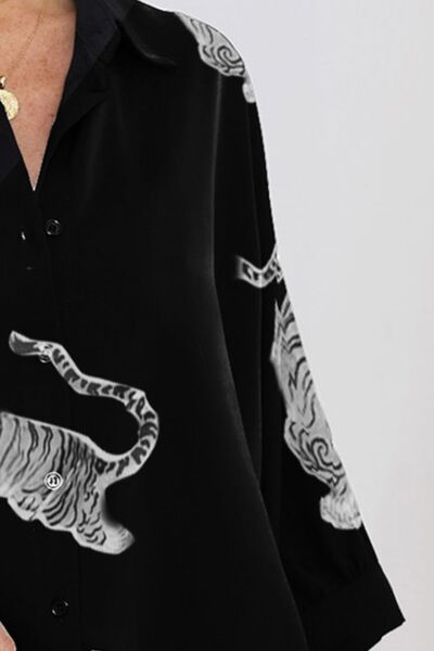 Tiger Pattern Button Up Long Sleeve Shirt - AllIn Computer