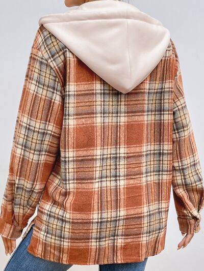 Plaid Button Up Drawstring Hooded Jacket - AllIn Computer