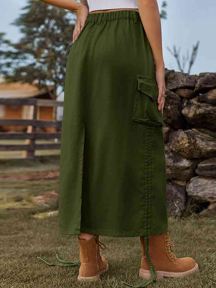 Drawstring Denim Skirt with Pockets - AllIn Computer