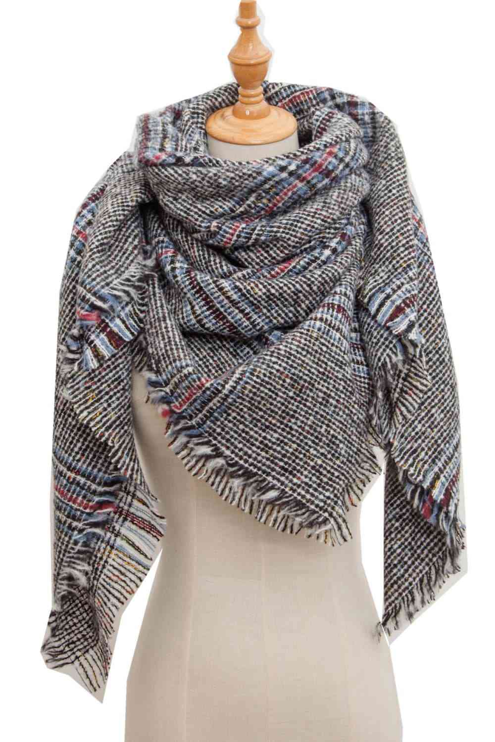 Plaid Raw Hem Polyester Scarf - AllIn Computer