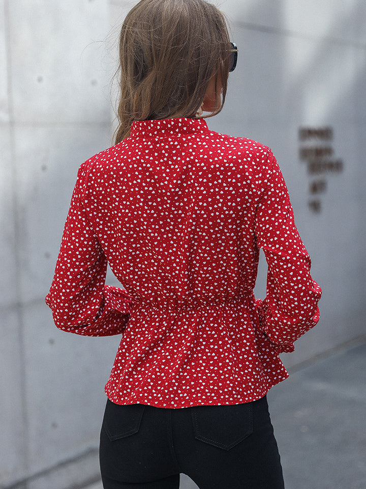 Printed Flounce Sleeve Peplum Blouse - AllIn Computer