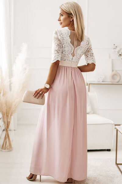 Lace Detail Half Sleeve Slit Dress - AllIn Computer