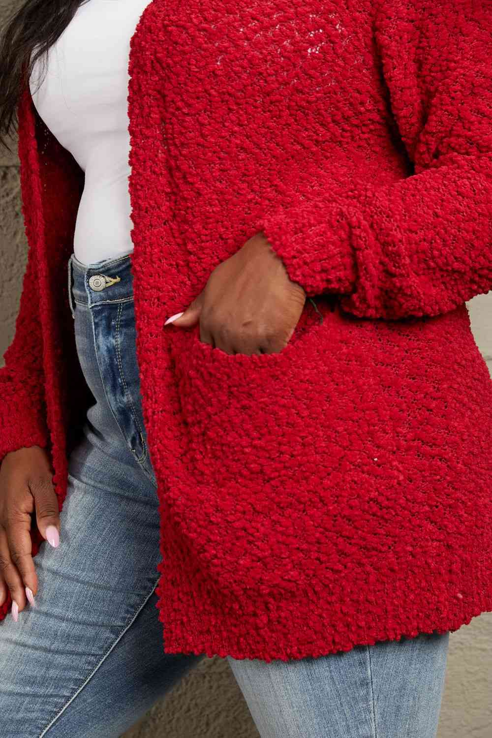 Zenana Falling For You Full Size Open Front Popcorn Cardigan - AllIn Computer