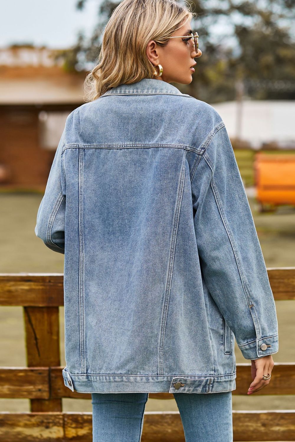 Buttoned Collared Neck Denim Jacket with Pockets - AllIn Computer