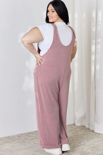 Celeste Full Size Ribbed Tie Shoulder Sleeveless Ankle Overalls - AllIn Computer
