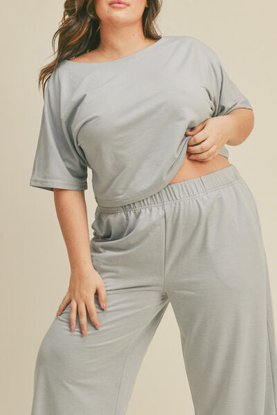 Kimberly C Full Size Short Sleeve Cropped Top and Wide Leg Pants Set - AllIn Computer