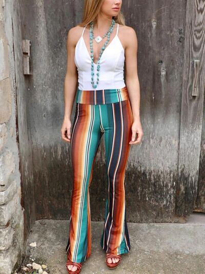 High Waist Striped Bootcut Pants - AllIn Computer