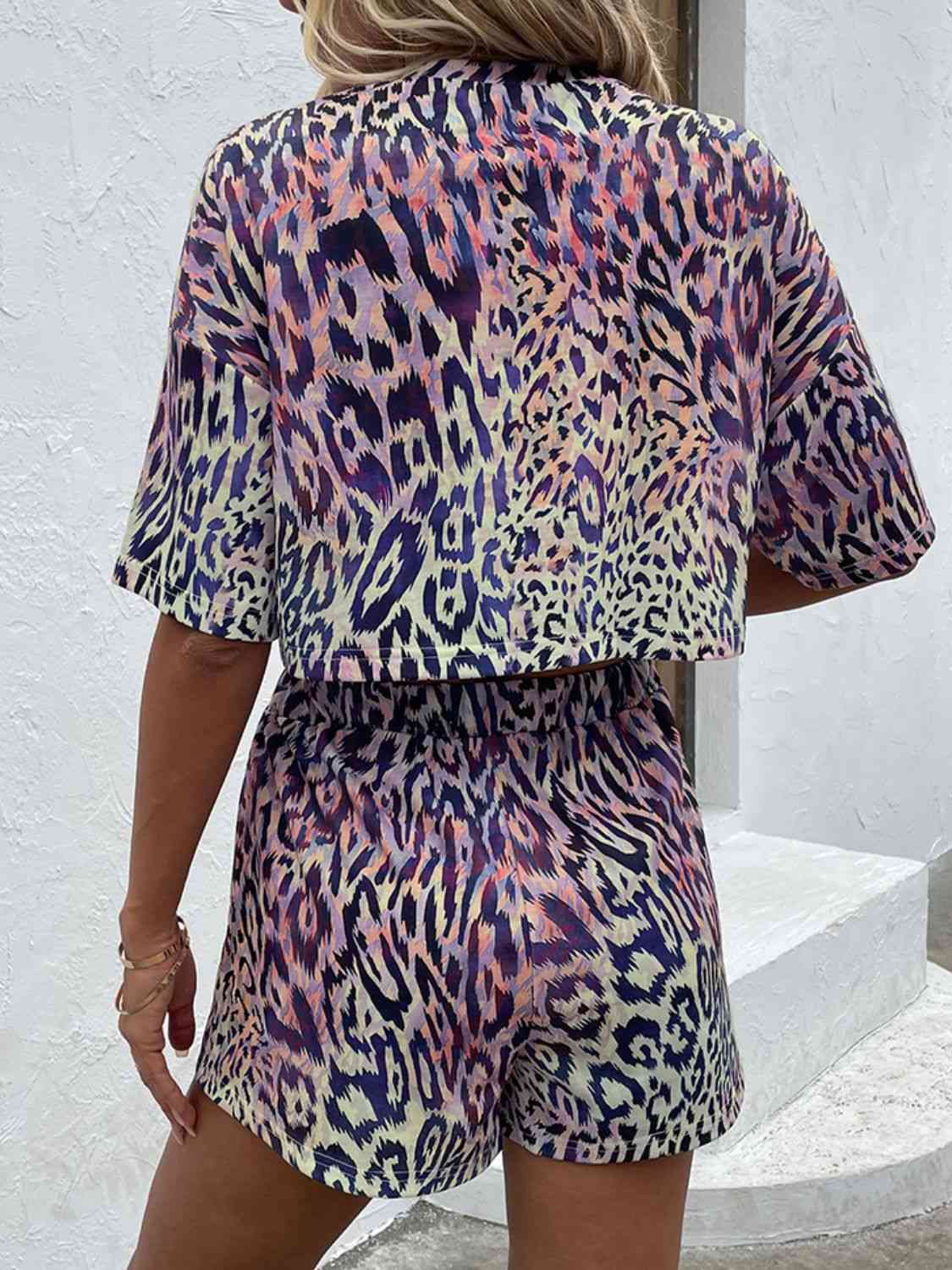 Printed Round Neck Dropped Shoulder Half Sleeve Top and Shorts Set - AllIn Computer