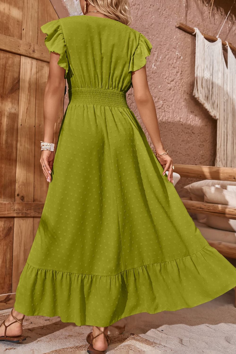 Swiss Dot V-Neck Flutter Sleeve Dress - AllIn Computer