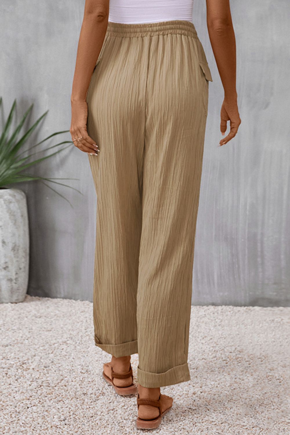 Tie Waist Pocketed Long Pants - AllIn Computer