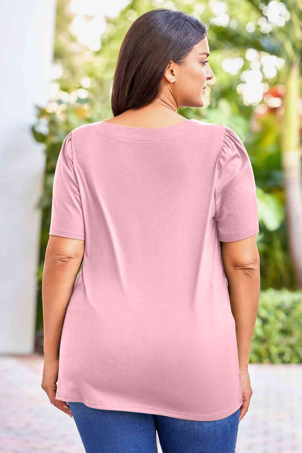 Plus Size Square Neck Puff Sleeve Tee - AllIn Computer