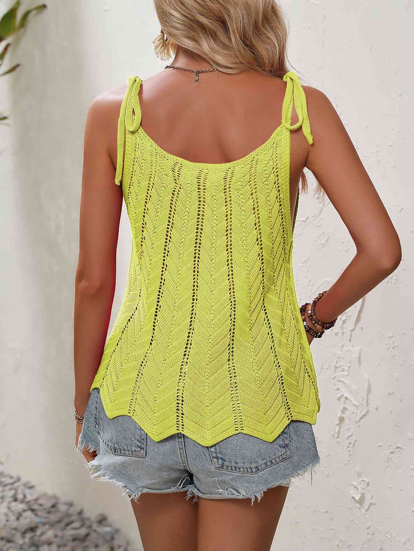 Tied Openwork Scoop Neck Sleeveless Tank - AllIn Computer