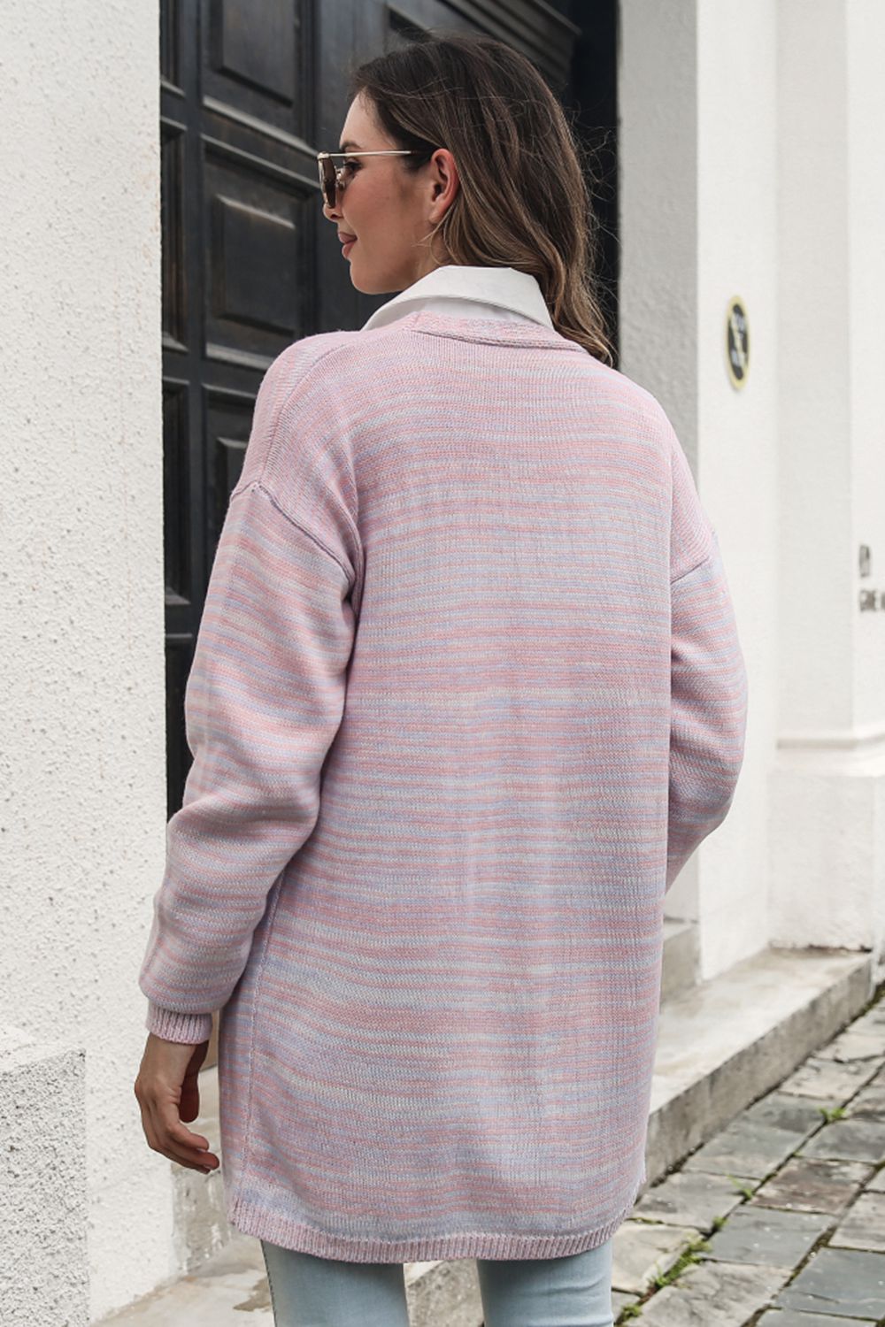 Striped Open Front Longline Cardigan - AllIn Computer