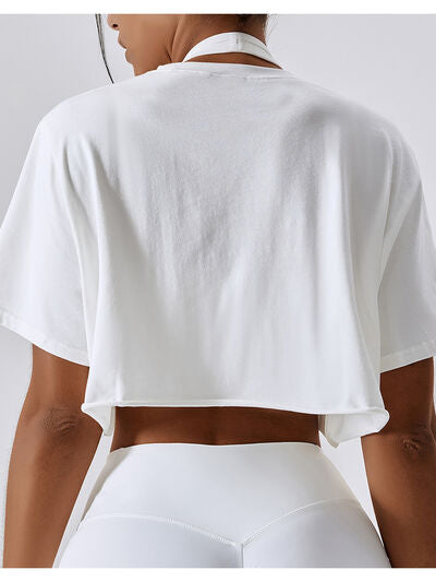 Cropped Round Neck Short Sleeve Active Top - AllIn Computer