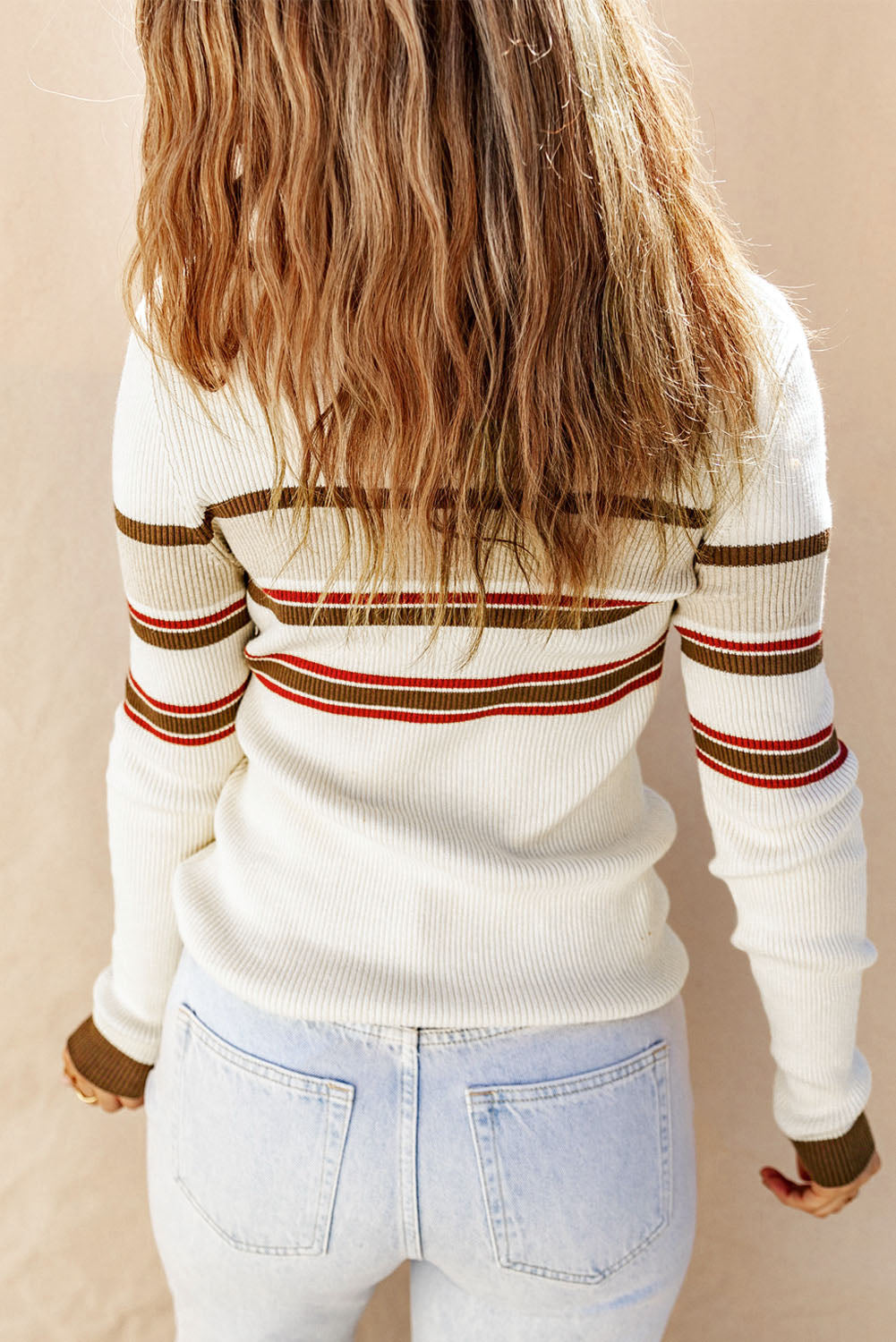 Striped Collared Neck Rib-Knit Top - AllIn Computer