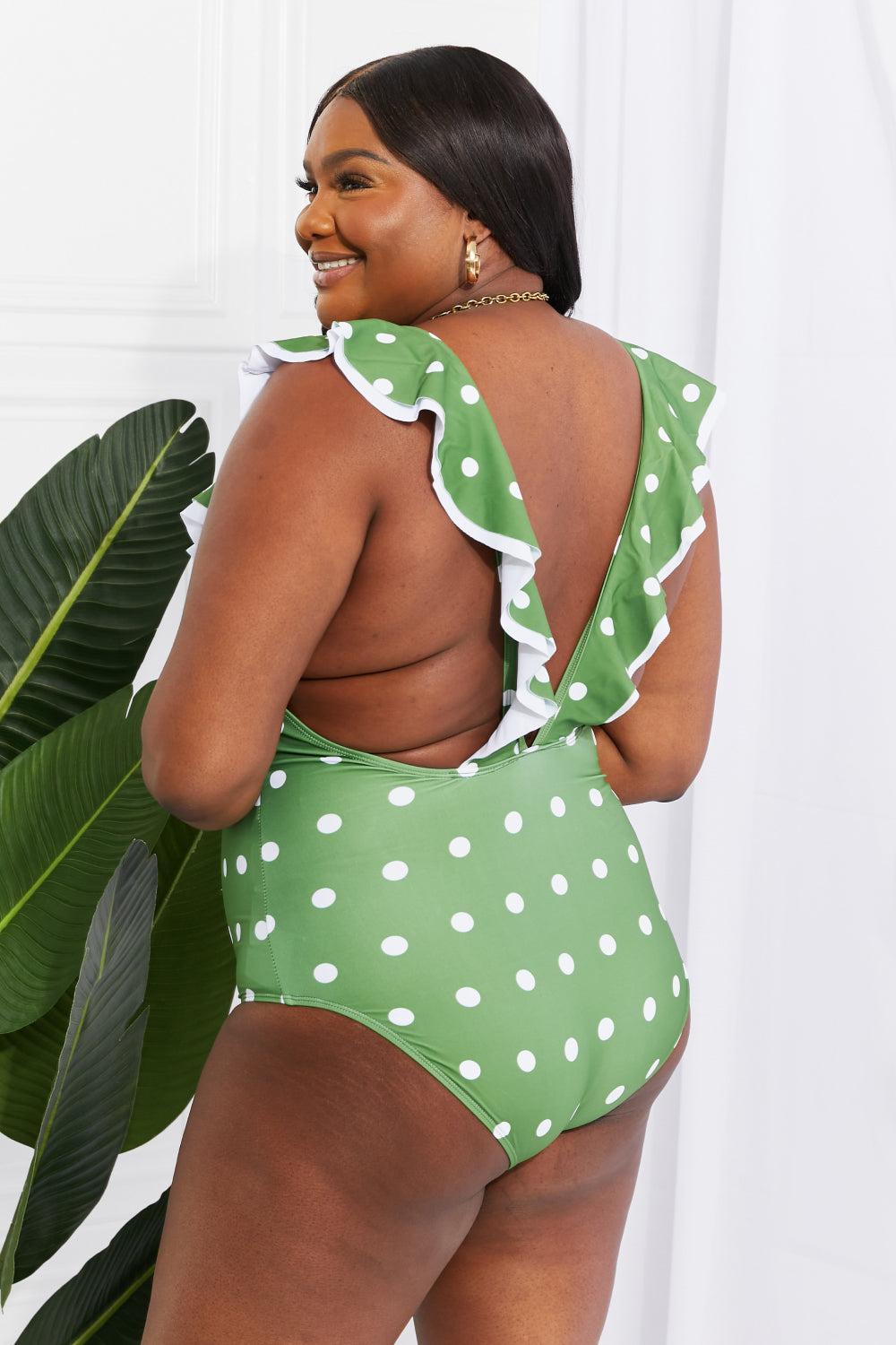 Marina West Swim Moonlit Dip Ruffle Plunge Swimsuit in Mid Green - AllIn Computer