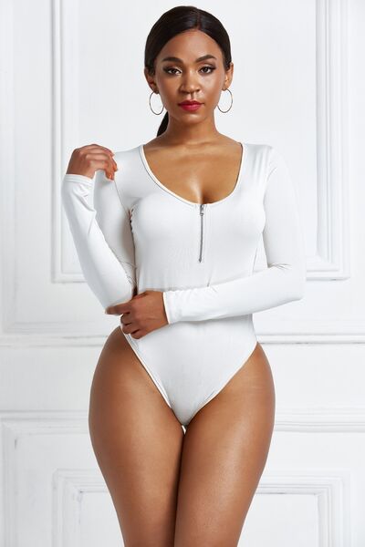Half Zip Scoop Neck Long Sleeve Bodysuit - AllIn Computer