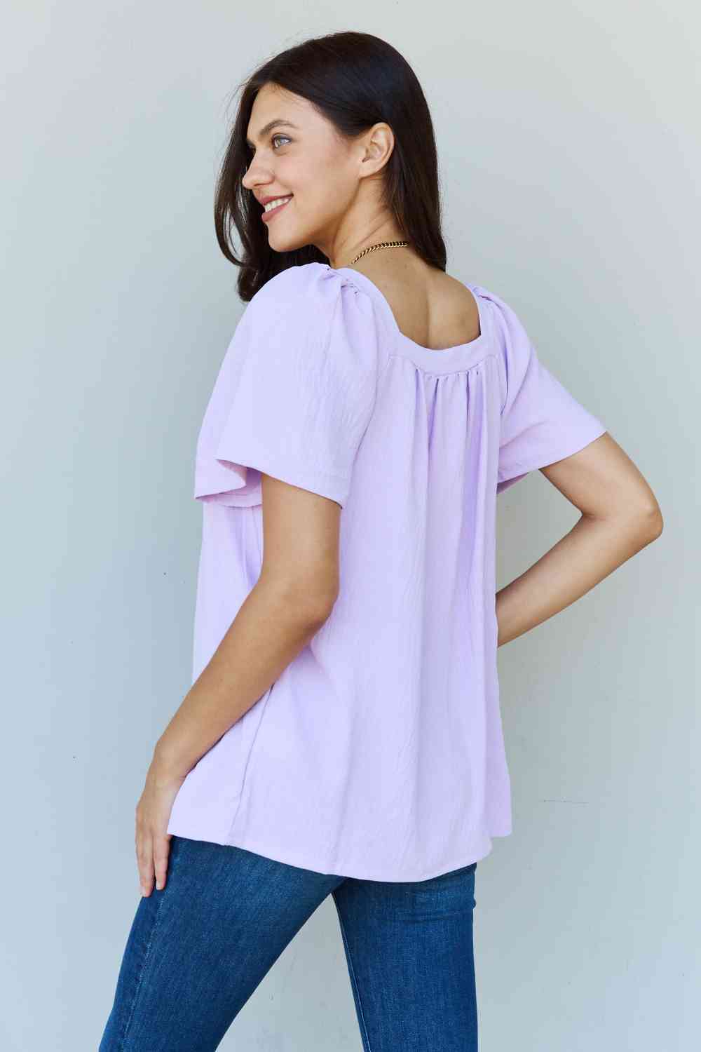 Ninexis Keep Me Close Square Neck Short Sleeve Blouse in Lavender - AllIn Computer