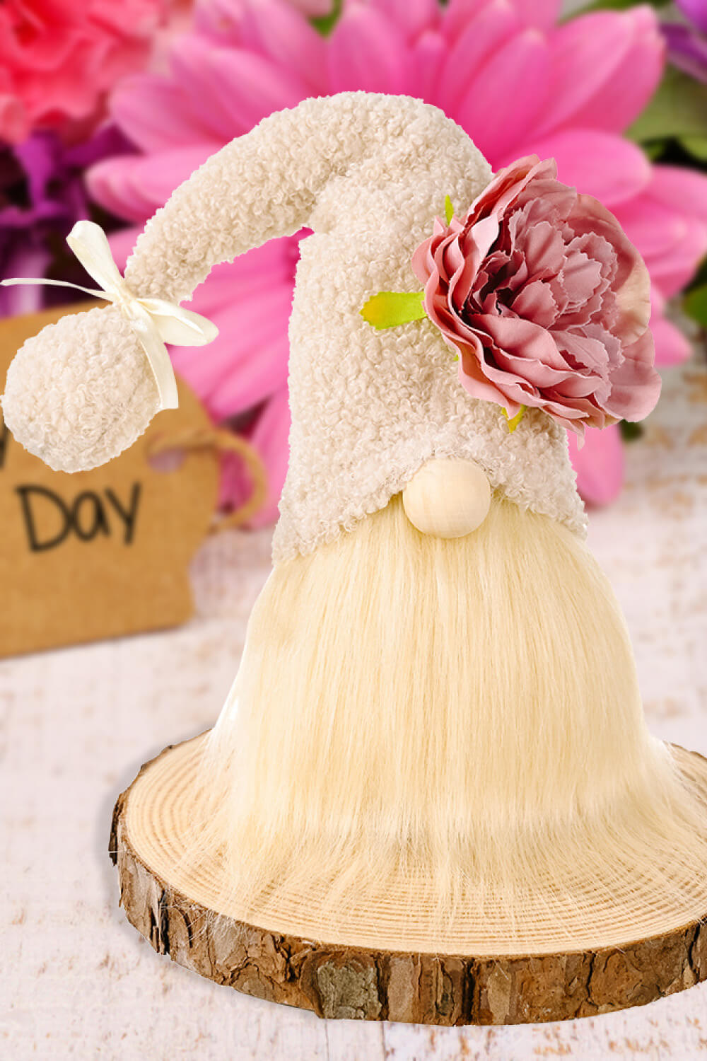 Mother's Day Flower Decor Pom-Pom Trim Faceless Gnome - AllIn Computer