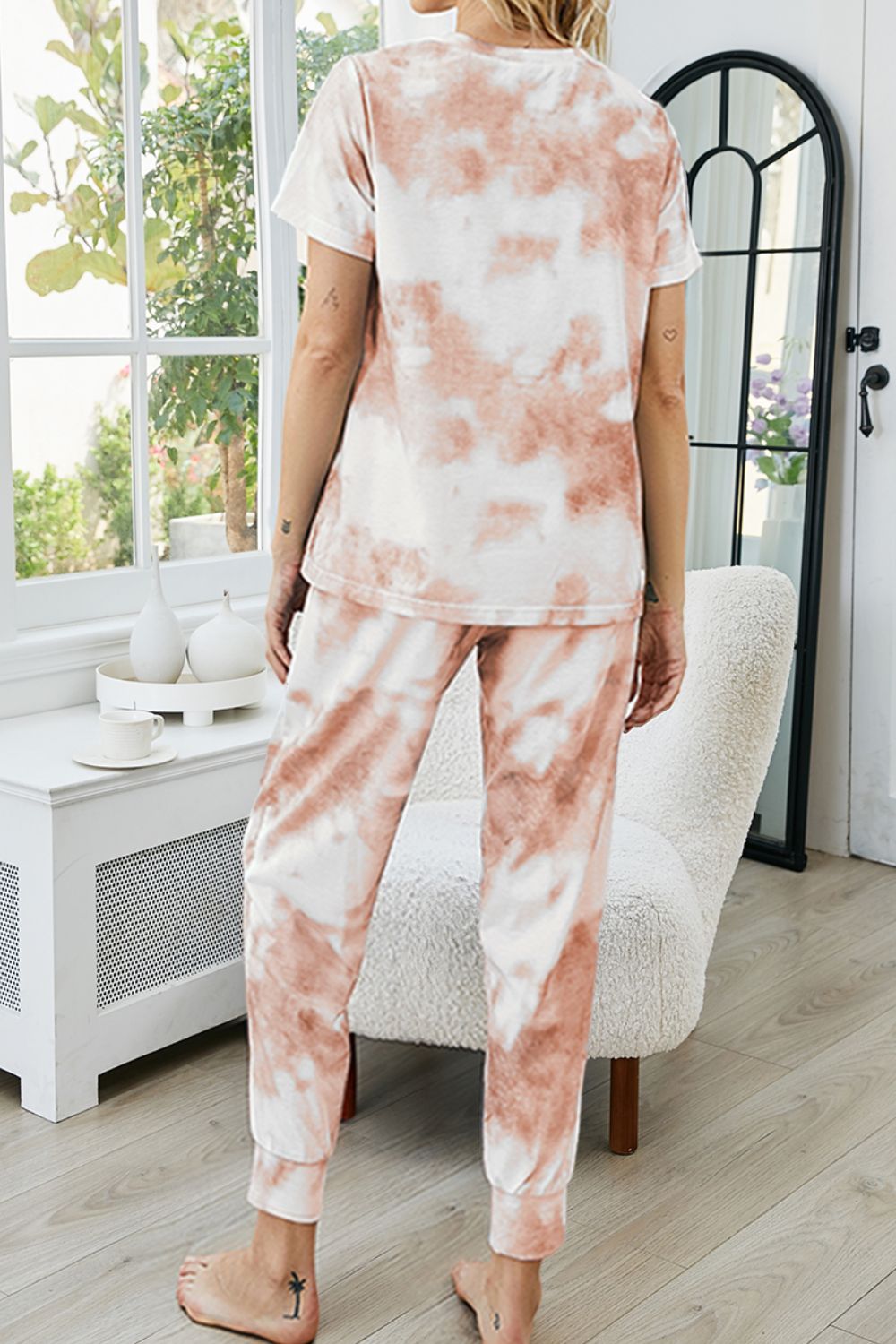 Tie-Dye Round Neck Short Sleeve Top and Pants Lounge Set - AllIn Computer