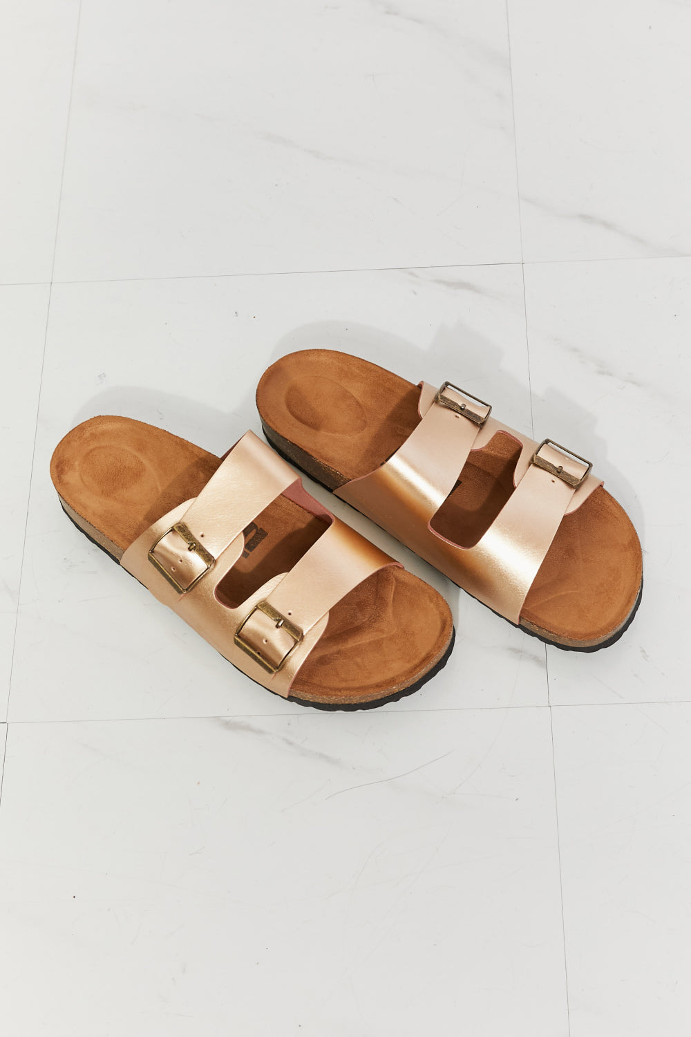 MMShoes Best Life Double-Banded Slide Sandals in Gold - AllIn Computer